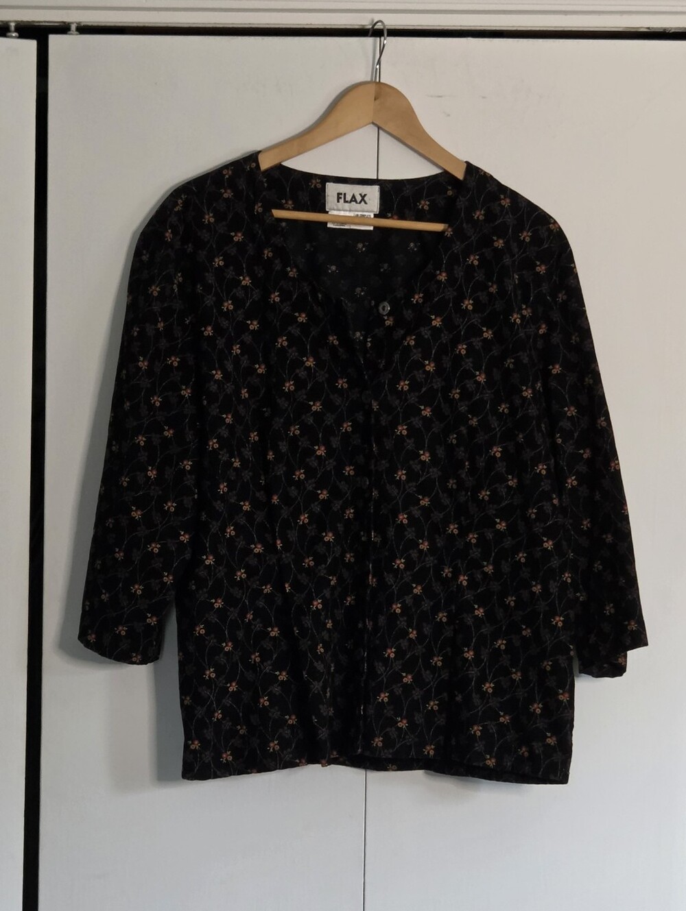 FLAX Black Button-Front Floral Print Shirt